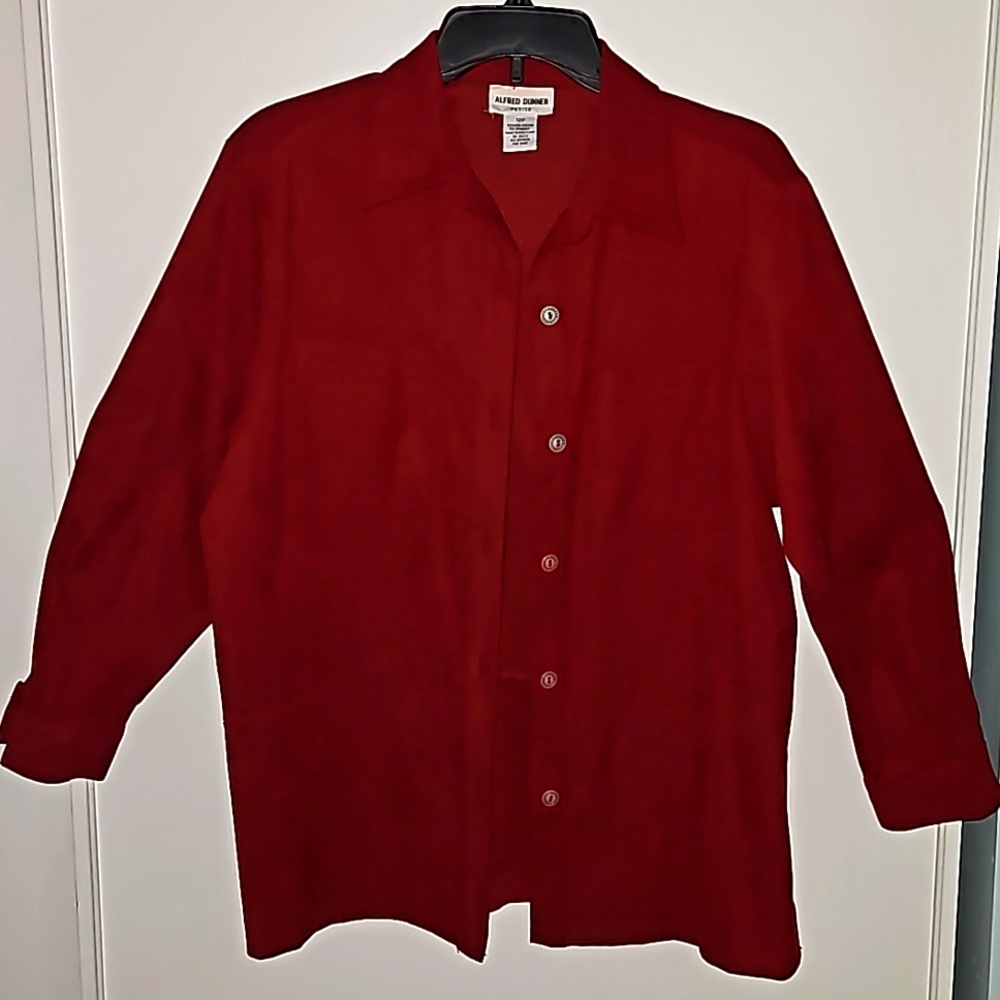 Alfred Dunner Petite 12p red long sleeve button up blazer w/shoulder pads